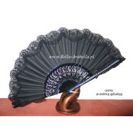 wachlarz hiszpański z KORONKĄ 24-25 cm - czarny ze srebrną aplikacją - wachlarz6312_z_koronka_czarny_na_drewnianej_podstawce.jpg