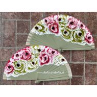 wachlarz hiszpański KWIATOWE wzory 23cm - NOWOŚĆ - wzór 1, prawa i lewa strona - y_wachlarze6666_pelne_2u_str_malowane_kwiatowe_wzory_23cm_oliwka_wzor1.jpg